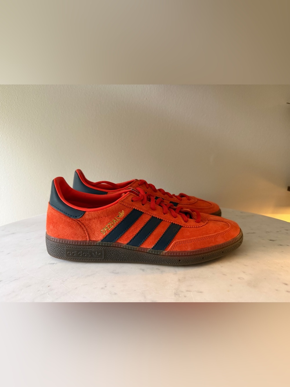 adidas Orange Suede Spezial with Navy Stripes